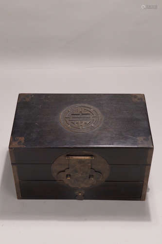 A ZITAN WOOD EMBEDED BRONZE JEWELRY BOX