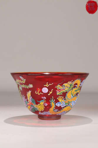 AN ENAMELED DRAGON AND PHOENIX PATTERN BOWL