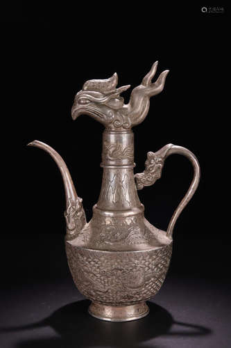 A SILVER 'FENGSHOUNIU' FLAGON