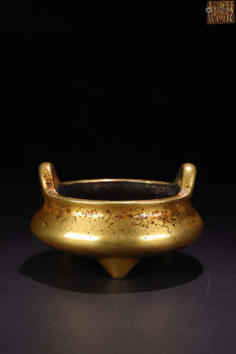 A BRONZE GILT DOUBLE EARS CENSER