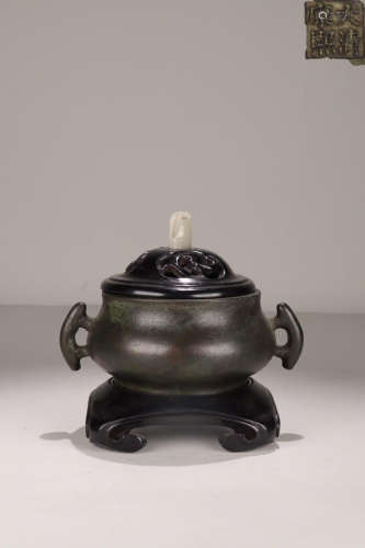 A'KANGXI' BRONZE DOUBLE EARS CENSER