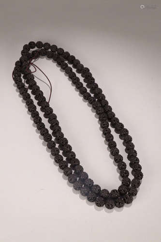 A CHENXIANG WOOD  ONE HUNDRED EIGHT CARVED FLOWER BEADS ROSARY