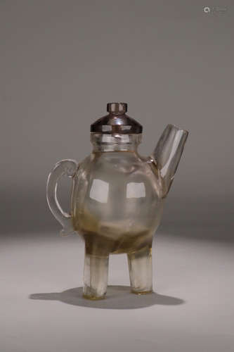 A CRYSTAL THREE BASES TEA POT