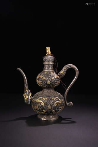 A SILVER DOUBLE DRAGON PATTERN FLAGON