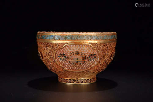 A GILT SILVER CLOISONNE EMBEDED AGATE BOWL