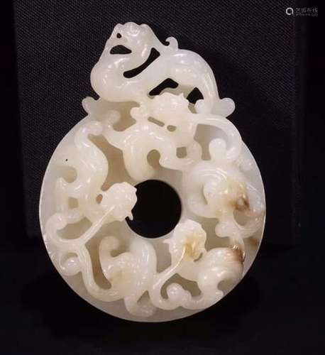 HETIAN JADE  DRAGON A ROUND FLAT PIECE