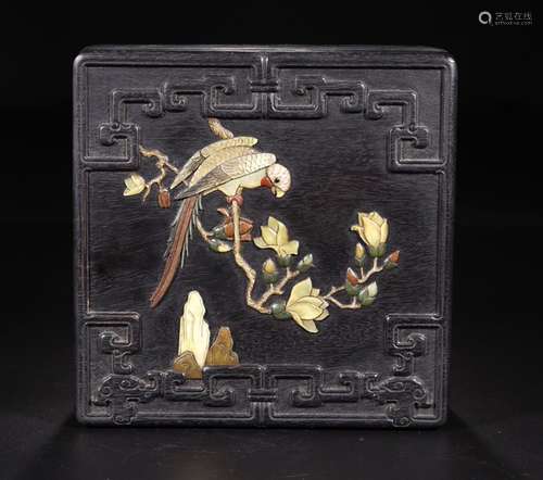 ZITAN WOOD EMBEDDED HUA NIAO PATTERN COVER BOX