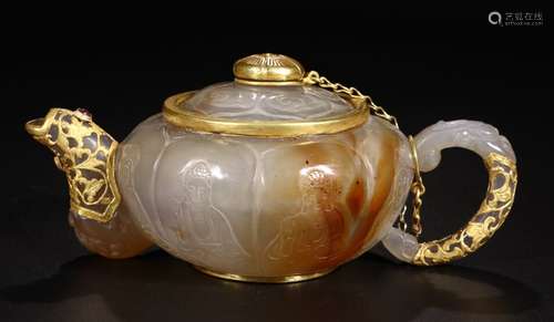 BROWN SUGAR COLOR AGATE GILT SAKYAMUNI  PATTERN POT