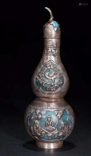 SILVER BURING BLUE STORY SNUFF BOTTLE