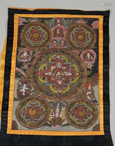 CHINE Thangka sur tissu peint. Haut. 35 Larg. 25.5…