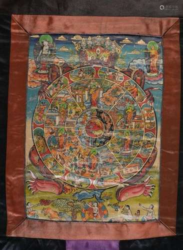 TIBET Thangka sur tissu peint. Haut. 35 Larg. 25.5…