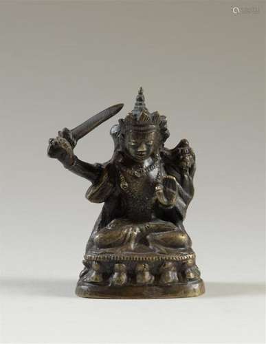 TIBET Statuette en bronze représentant Manjushri a…