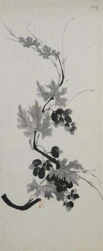 CHINE Branche et grappes de raisins Encre noir. 80…