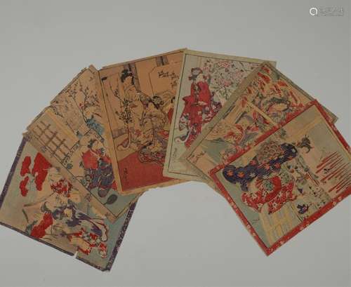 JAPON Six estampes en couleurs représentants des G…