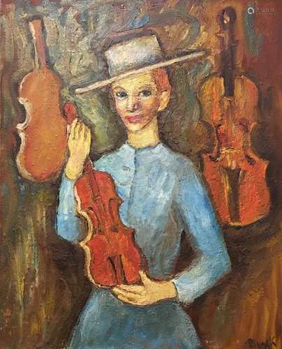 MINSK (né en 1923). Jeune homme aux violons Huile …