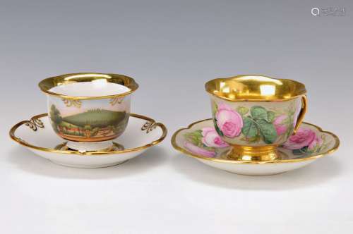 two cups with saucers