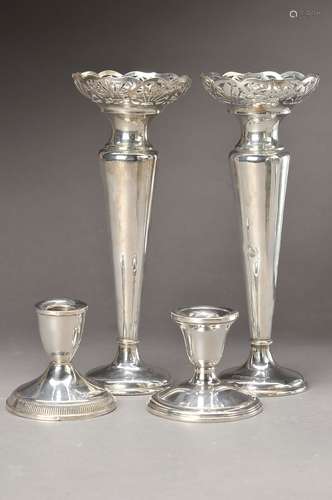 couple Silbervasen and two silver candle holder