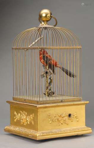 Mech. songbird musical box in shape a bird's cage