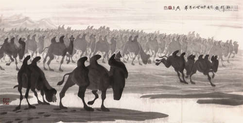 舒春光(b.1941) 壮行图 设色纸本 镜片
