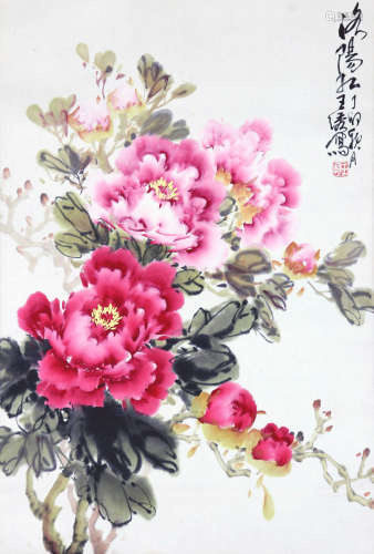 王 绣(b.1942) 洛阳牡丹 设色纸本 立轴
