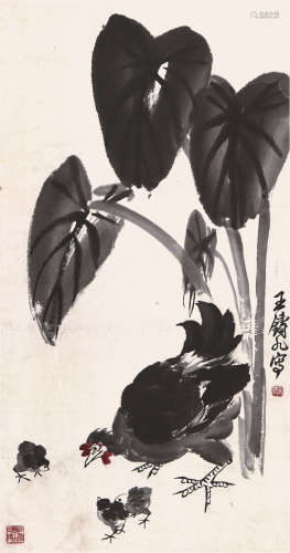 王铸九(1900-1966) 群鸡图 设色纸本 立轴