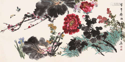 金默如(1938-2019) 百花齐放 设色纸本 镜片