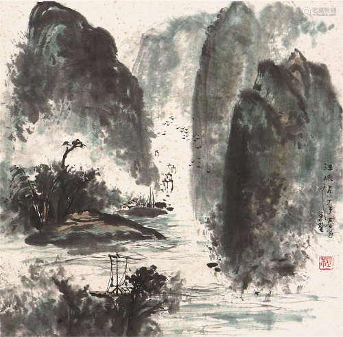 萧 墅(1931-2018) 江峡 设色纸本 镜片