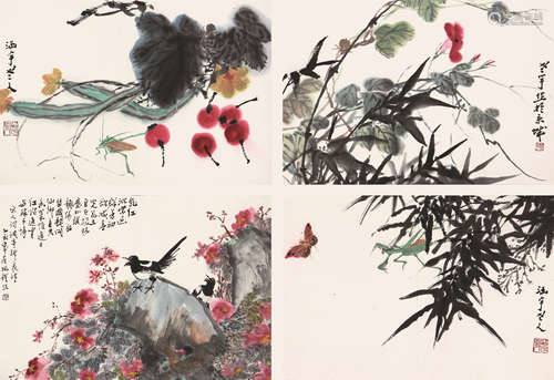 何涵宇(b.1910) 花鸟册页 设色纸本 册页