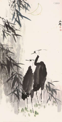 韩天衡(b.1940) 秋雨夜宿 设色纸本 立轴
