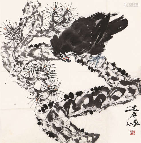 王书平(b.1955) 松鹰图 设色纸本 镜片