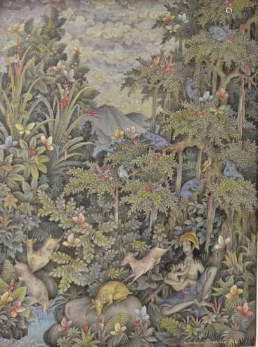 Southeast Asia Painting on Fabric - Deatiled Scene -