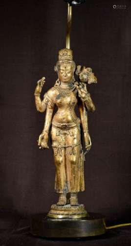 Asian Bronze Standing Buddha Mounted as Lamp