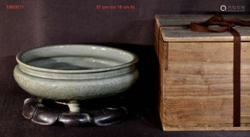 Large Chinese Ming Celadon Censer with Box