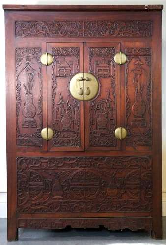 Large Chinese Carved Hard Wood Cabinet