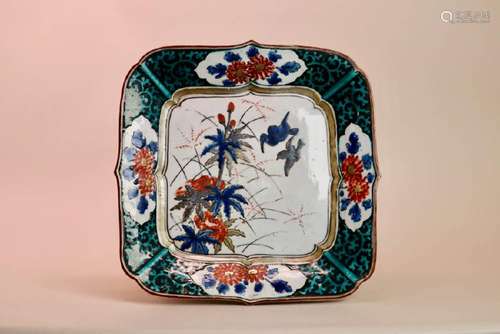 Japanese Ko Kutani Porcelain Square Tray