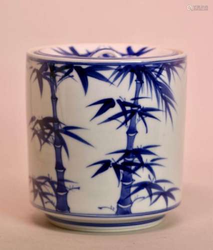 Japanese Blue White Porcelain Tea Water Jar - Bamboo
