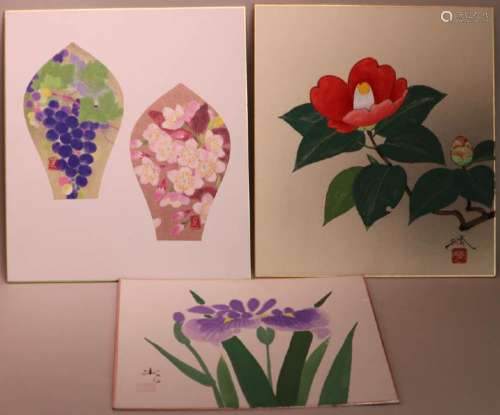 Three Japanese Water Color - Modern Floral