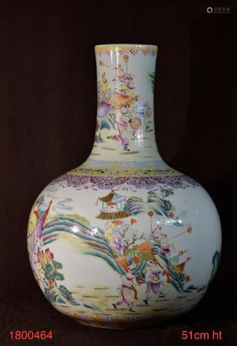 Large Chinese Faille Rose Porcelain Tianqiu Vase with