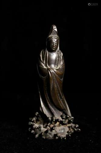 Chinese Bronze Kuanyin on Wave