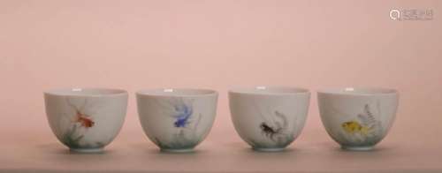 Four Chinese Porcelain Cups with Goldfish