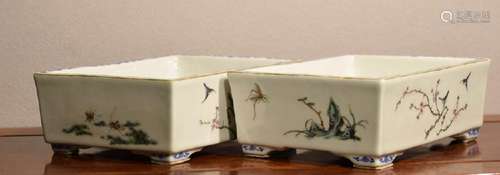 Pair Chinese Porcelain Planter with Insects