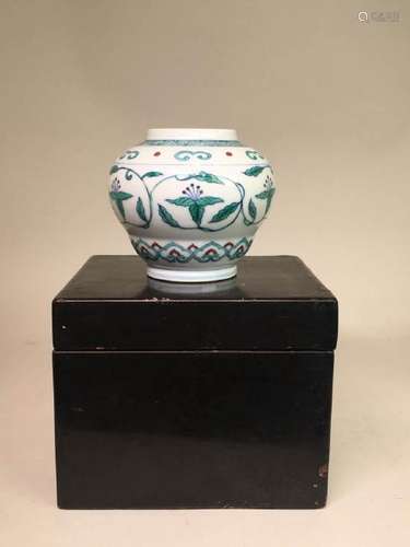 Chinese Doucai Small Jar with Black Lacquer Box