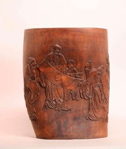 Chinese Bamboo Brushpot with Scholars