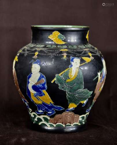 Chinese Fahua Porcelain Jar with Immortals