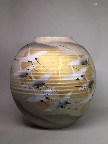 Japanese Kutani Porcelain Vase with Gold Cranes