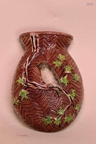 Rare Japanese Banko Pottery Wall Vase - Owl