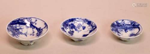 Three Japanese Blue White Porcelain Bowls