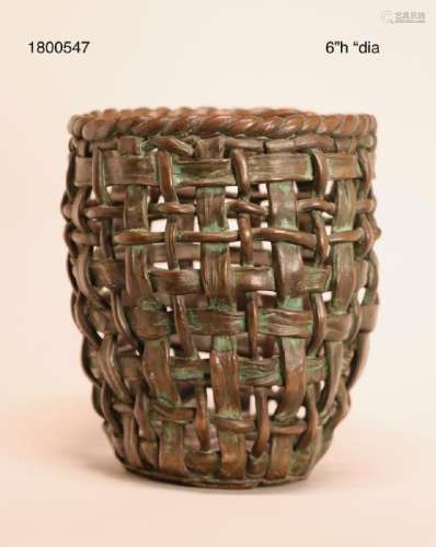 Japanese Bronze Vase of Bamboo Woven Style