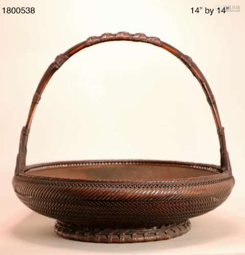 Japanese Wide Basket with Copper Liner - Meiji Period -