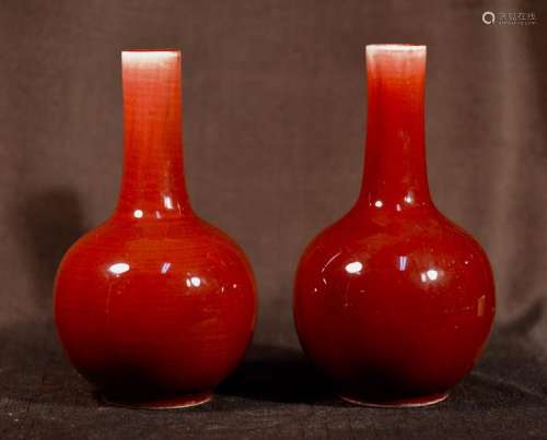 Pair Chinese Oxblood Porcelain Vase with Jingdezhen